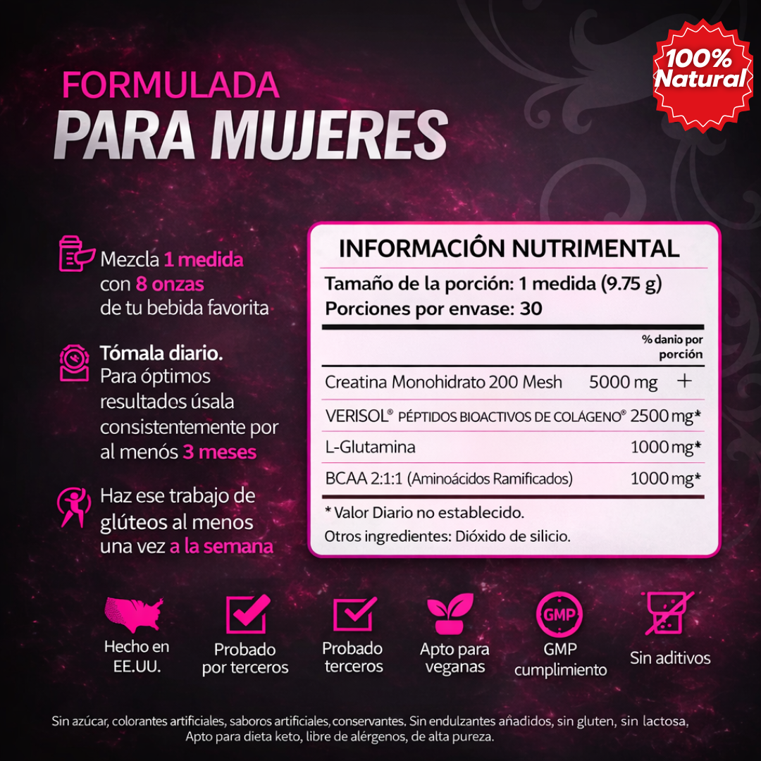 Bold Buns Creatina Boost | Fórmula de Creatina, Colágeno y Aminoácidos