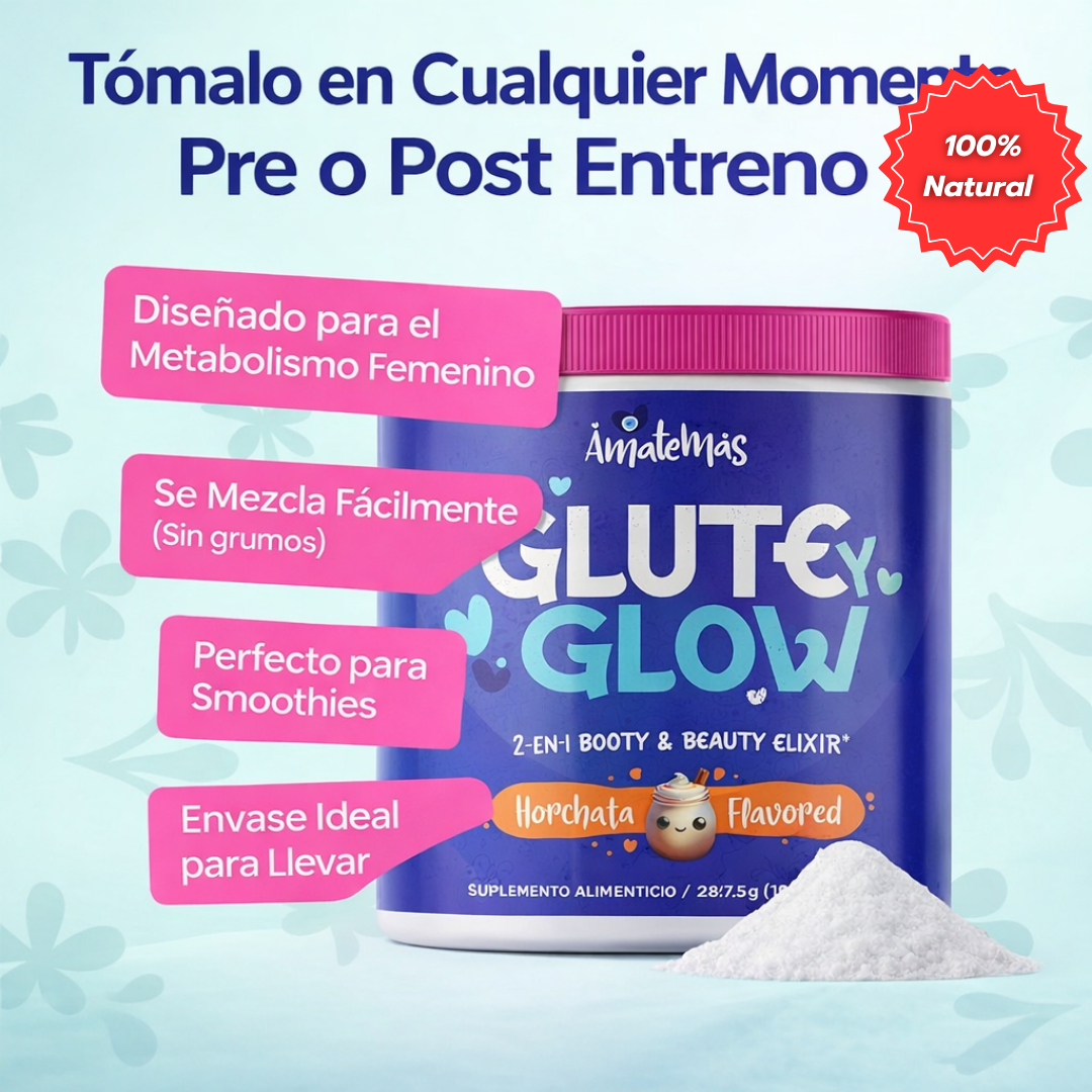 Glute Y Glow™ – Creatina + Biotina para Mujeres | Fuerza, Glúteos y Belleza 2 en 1