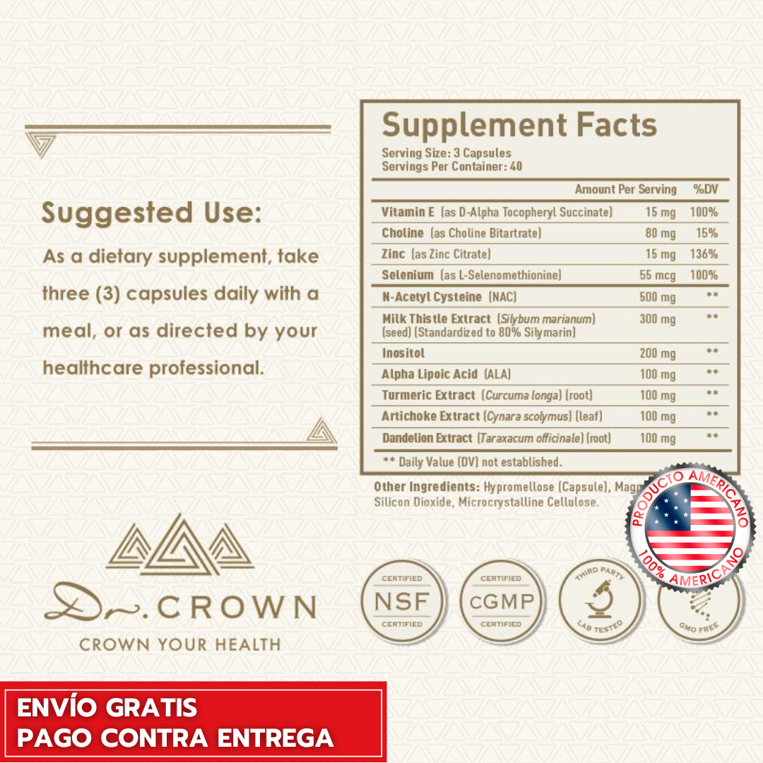 Dr. CROWN Liver Support – Detox Hepático Avanzado y Energía Natural 30 Días