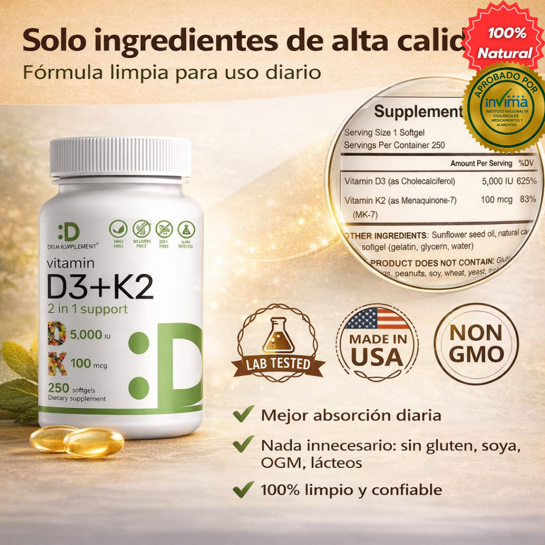 Pack x2 Vitamina D3 + K2 - Fortalece tus Huesos y Refuerza tu Sistema Inmune